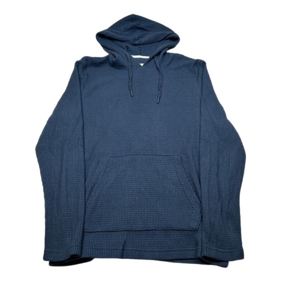 Rainforest Waffle Knit Pullover Hoodie Mens Medium Blue Sweatshirt - Picture 1 of 9